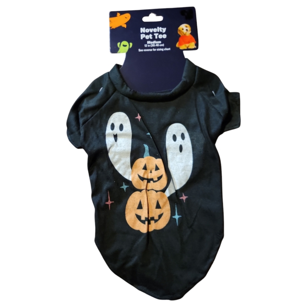 NWT Orange Black White Ghost Pumpkins Stars Halloween T-Shirt Dog Cat Sz M